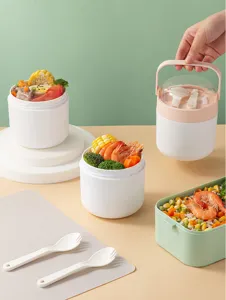 Conjunto de fiambrera aislada portátil y taza de sopa con cuchara, sellada y apta para microondas.