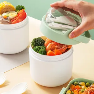 Fiambrera Aislada Portátil Taza de Sopa Contenedor de Alimentos de Plástico Apto para Microondas Con Cuchara Para Trabajadores de Oficina