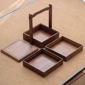 Schwarze Walnuss Holz tragbare Teebox mehrschichtige Aufbewahrungsschale chinesisch Stil