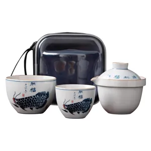 Chinesisches Keramik Reise Tee Set tragbare Teekanne und Tassen für Outdoor Camping