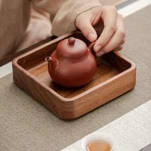Petite assiette carree en bois de noyer accessoire de service a thé plateau en bois