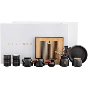Set da tè kung fu in ceramica cinese con teiera con manico laterale e scatola regalo per ufficio
