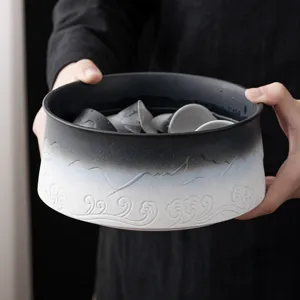 Japanese Zen Ceramic Tea Wash Basin Large Tea Waste Jar and Cup Washer for Home Tea Table