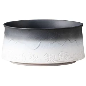 Japanese zen ceramic tea wash bowl with gradient black white finish, clean studio main shot display