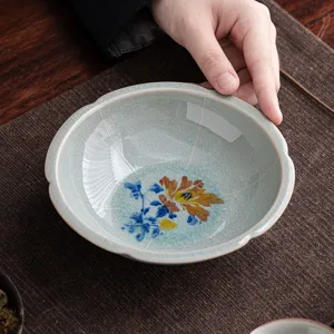 Belle tasse à thé en céramique peinte à la main soucoupe glaçure craquelée accessoire
