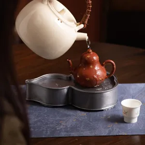 Kürbis Zinn Teeablage für Gongfu Teeset, vintage Teekannenhalter und Wasserspeicher Teetisch.