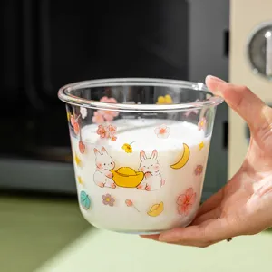 Jolie tasse à soupe en verre avec motif de lapin, boîte repas micro-ondes mignonne et pratique.