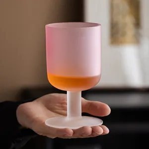 Calice in Vetro Satinato Retrò Sfumato Rosa Ciliegio Soffiato a Mano Stile Tramonto Bicchiere da Cocktail Resistente al Calore Decorativo Elegante