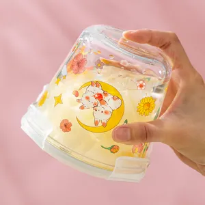 Boîte à repas en verre portable avec joli motif de lapin étanche et pratique au bureau