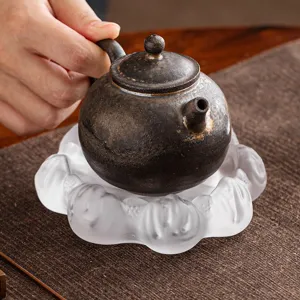 Mattiertes Glas Lotos Teekannenhalter und Keramik Teematte für Kung Fu Teezeremonie Zubehör.