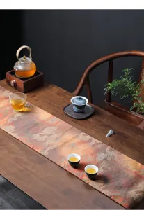 Camino de mesa de té chino impermeable estilo pintado a mano tapete de té decorativo
