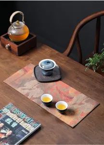Vista detallada del camino de mesa de té impermeable de estilo chino con patrón de nubes.