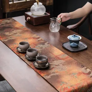 Camino de mesa de té impermeable chino con diseño tradicional pintado a mano para ceremonia.