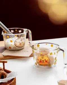 Cute tiger glass measuring cup with scale, high temperature resistant for kitchen baking and milk.