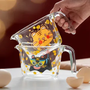 Cartoon Tiger Borosilicate Glass Measuring Cup Heat Resistant Graduated Scale Glass Mug With Handle Pour Spout Milk Egg Cup For Kitchen Home