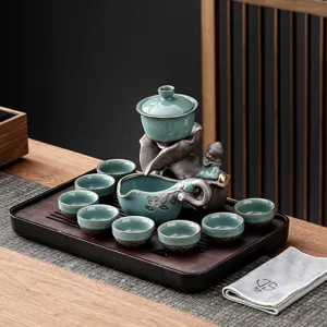 Set da tè Kung Fu in ceramica forno Ge retrò cinese per ufficio e casa tessere vassoio tazza.
