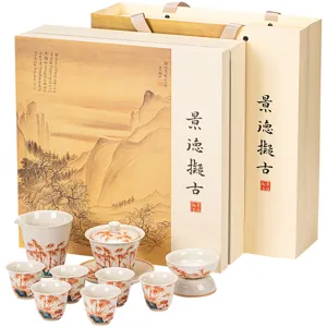 Vintage roter Bambus Muster Keramik Kung Fu Tee Set mit Geschenkbox für Büro und Zuhause.