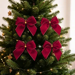 Lazos de Navidad de Poliéster con Borde Dorado Adornos Festivos Árbol Guirnalda DIY Decoración Colgante Lazos para Fiesta Decoración Hogar