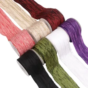 Ruban en polyester froissé de couleur unie pour nœuds papillon DIY, emballage floral et accessoires.