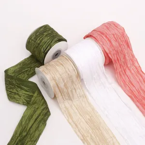 Lot de rubans en satin polyester froissé, tissu texturé pour loisirs créatifs et emballage floral.
