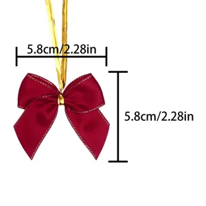 Navidad rojo poliéster lazo adorno con borde de alambre de oro y bucle colgante 5.8cm