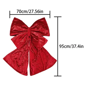 Grande fiocco di Natale in velluto rosso per festa e decorazioni, misura 70x95cm.