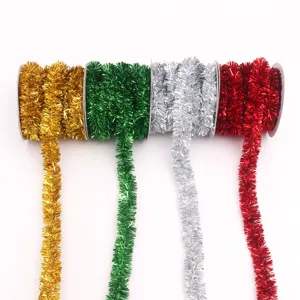 Christmas metallic tinsel wire ribbon garland for tree and festive holiday party decoration.