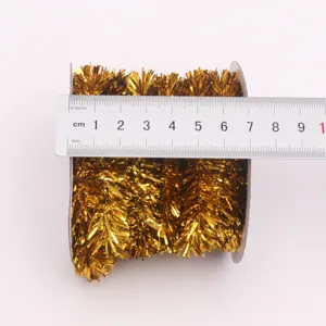 Gold metallic fringe wire Christmas ribbon garland for holiday party tree decoration crafts DIY design.