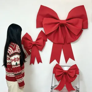 Large red EVA bow detail view, perfect for Christmas party wedding decoration and festive venue layout.
