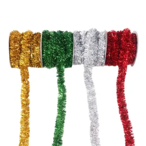 Christmas metallic tinsel ribbon wired garland for tree party holiday decoration crafts