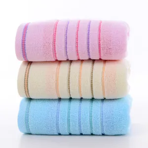 Pure cotton thickened striped face towel set in pink yellow and blue, soft and absorbent.