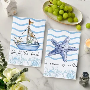 Nautical seashell starfish microfiber kitchen dish towel, absorbent cleaning cloth for home.