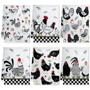 Canovacci da cucina con gallo in bianco e nero, asciugamani assorbenti stile fattoria.