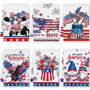 Amerikaanse patriotische keuken theedoeken set met adelaar en Onafhankelijkheidsdag printmotieven.