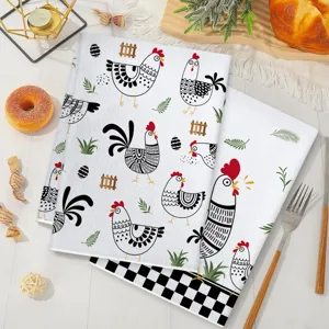 Asciugamani da cucina con gallo stile fattoria in bianco e nero, altamente assorbenti.