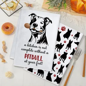 Asciugamano cucina Pitbull strofinaccio assorbente grazioso stampa animale dettaglio.