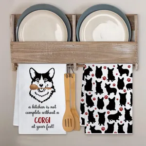 Set di strofinacci da cucina Corgi, asciugamani decorativi con stampe di cani divertenti.