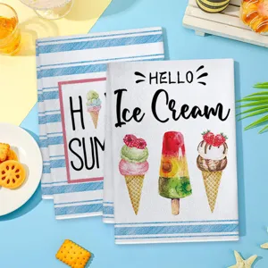 Serviette de cuisine imprimée crème glacée d'été torchon en microfibre pour le nettoyage.