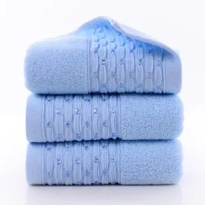 Soft absorbent cotton face towel with elegant pleated texture in light blue for daily home use.