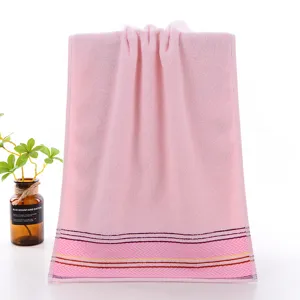 Pure cotton pink face towel household daily use soft and absorbent bathroom towel with stripes