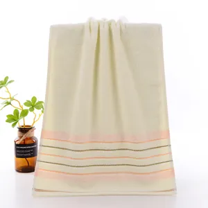 Pure cotton face towel in beige with colorful stripes, soft and durable for daily use.
