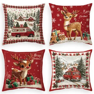 Christmas throw pillow covers set festive red cushion cover flannel print sofa home decor