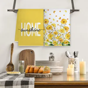 Sonnenblumen und Schmetterling Küchentuch Set, saugfähiges dekoratives Geschirrtuch.