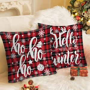 Christmas red and black buffalo plaid throw pillow cover for cozy winter holiday home decor.
