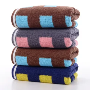 Pure cotton face towel set yarn-dyed block pattern soft household towel stacked new