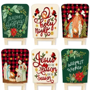 Christmas Chair Cover Red Black Plaid Nativity Scene Holly Printed Elastic Dining Room Chair Slipcover Festive Home Decor
