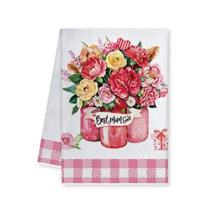 Asciugamano Cucina Festa della Mamma Rosa Quadri Fiori Strofinaccio Regalo