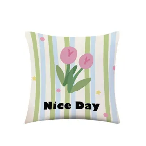 Federa per cuscino decorativo con motivo di tulipani e righe verticali per divano letto casa