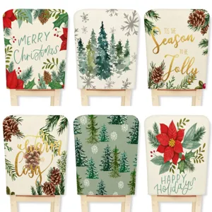 Natural Christmas Chair Cover Pine Tree Pine Cone Print Dining Room Hotel Holiday Decoration Chair Slipcover