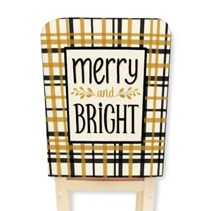 Christmas chair cover yellow black plaid holiday home decoration festive dining room back cover